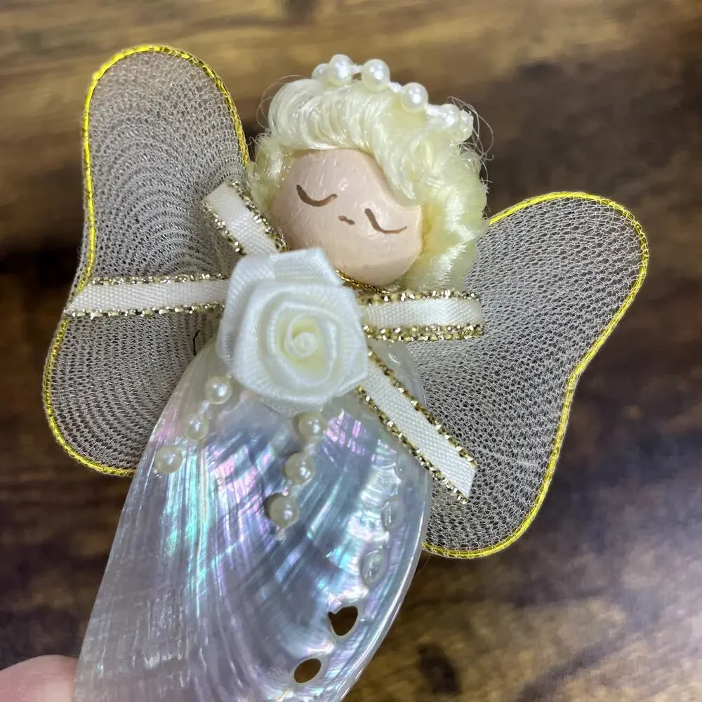 Angel Abalone Shell Christmas Ornament‎ Handmade Pearlized Polished Seashell
